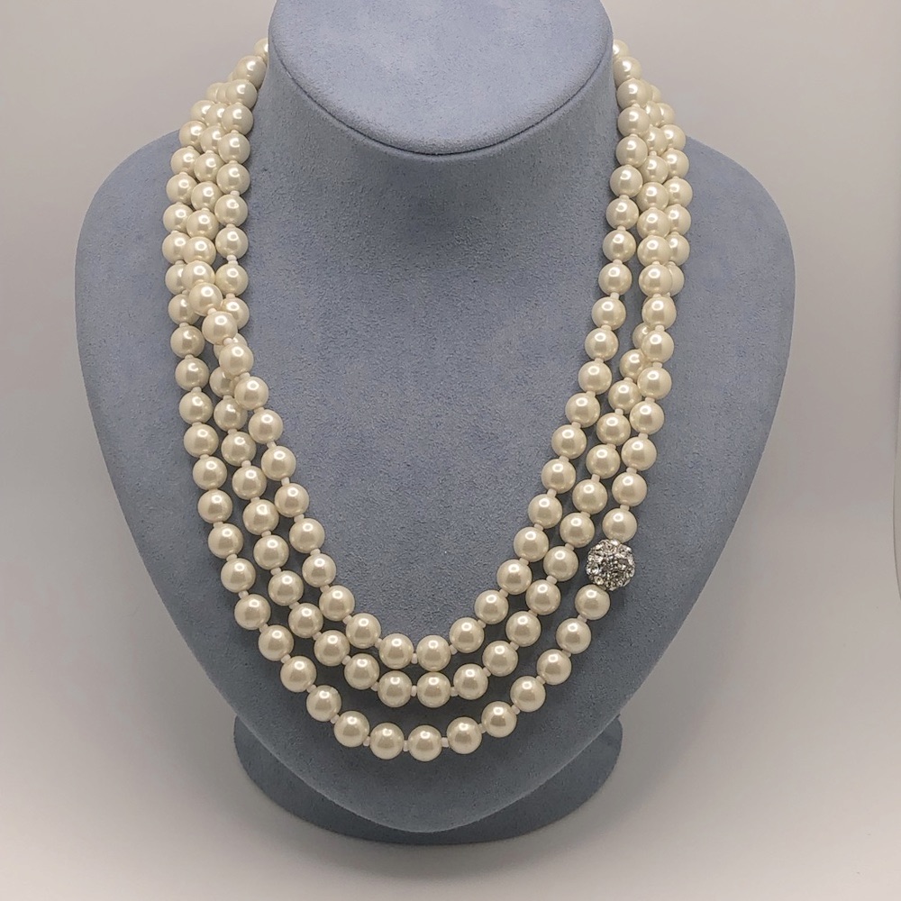 Extra Long Fashion Pearl Necklace With Crystals Single Station